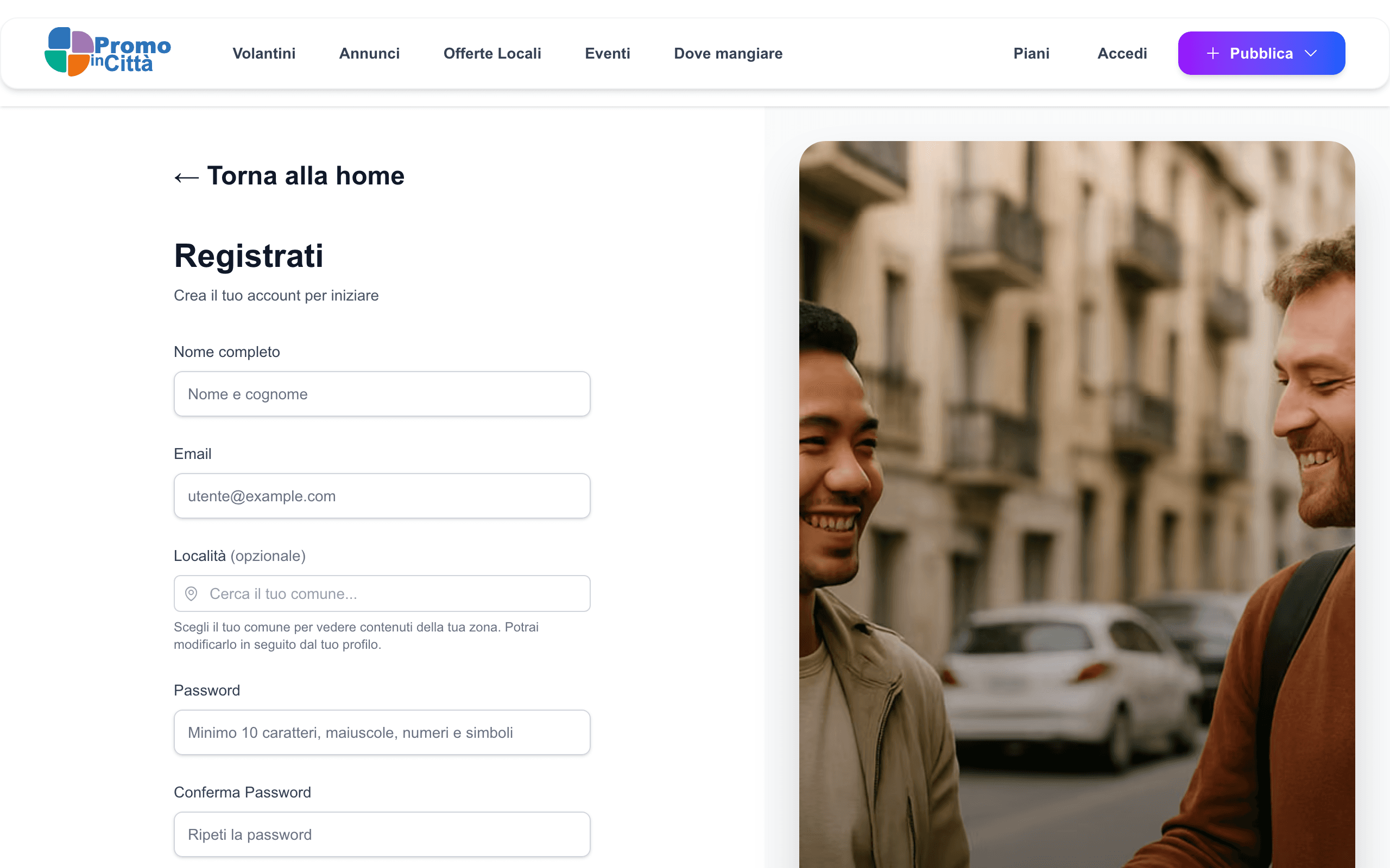 Modulo di registrazione PromoinCittà