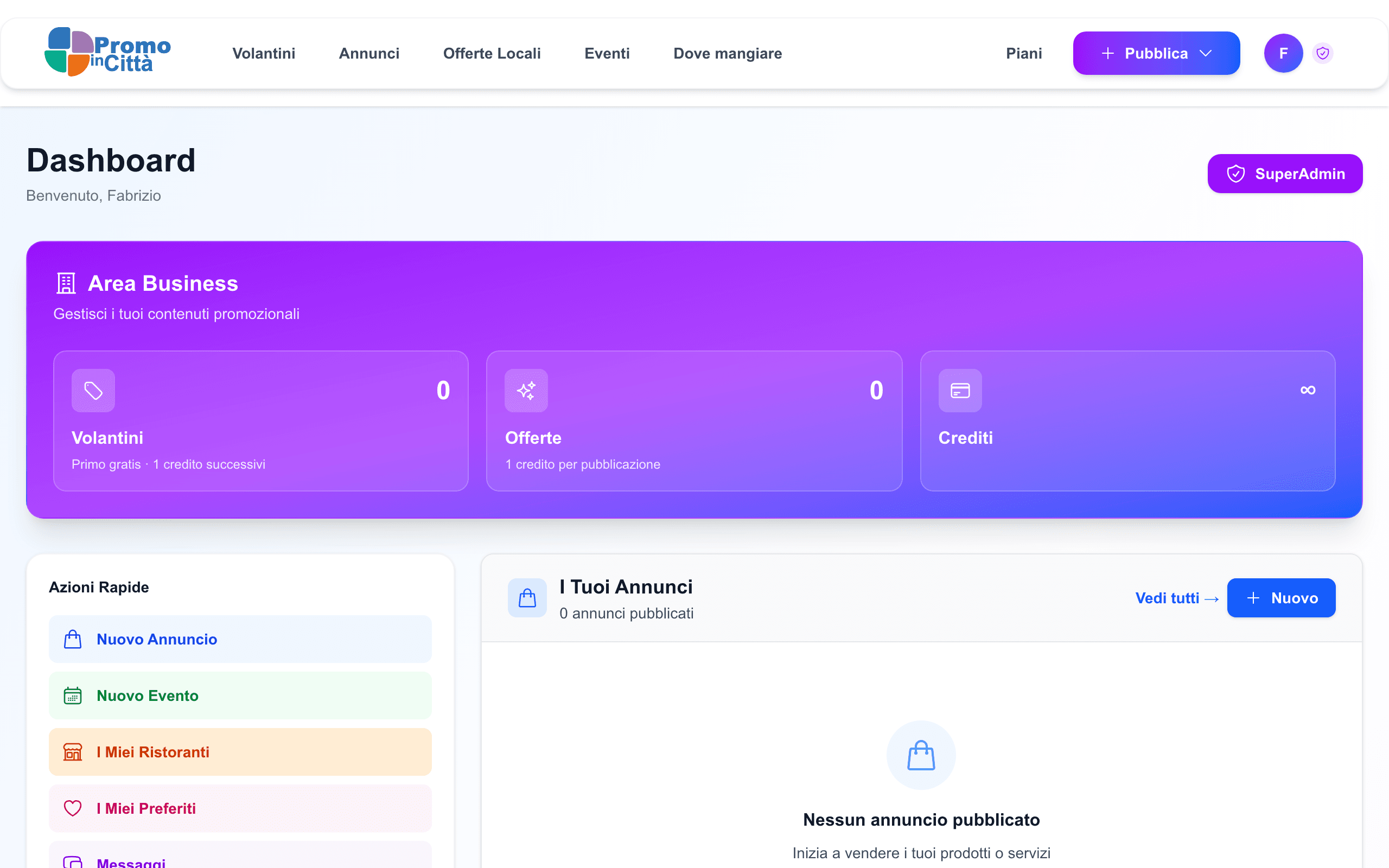 Dashboard utente con pulsante Nuovo annuncio